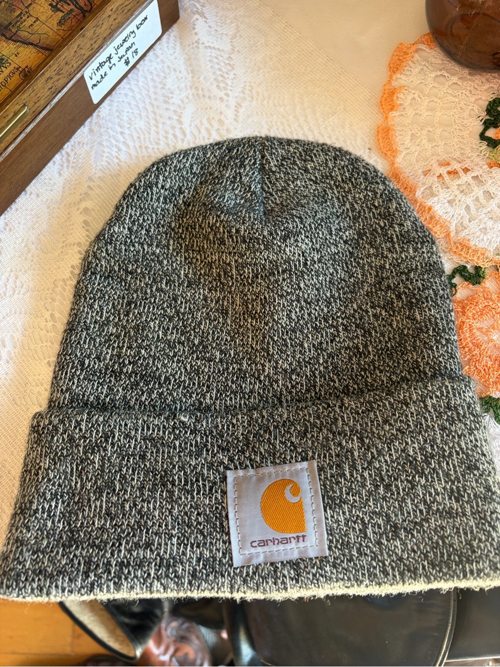 Carhartt Marled Gray Beanie with Yellow Logo Patch